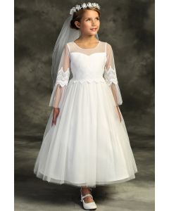 Embroidery Mesh First Communion Dress with Sleeves