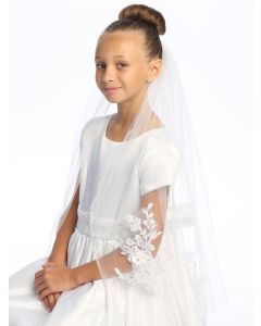 First Communion  30" Veil with Lace Appliques on Comb