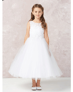 First Communion Dresses with Diagonal Embroidery with Lace Accent