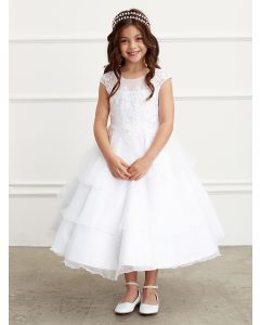First Communion Ruffle Dress with Lace Bodice
