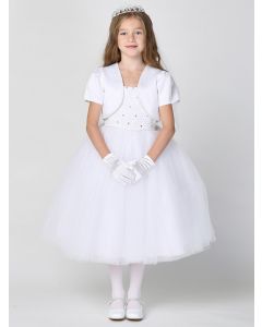 First Communion Dress Beaded satin bodice with tulle skirt