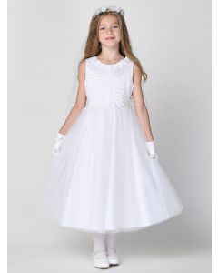 First Communion Dress Satin with Peart Accents