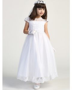 First Communion Dress Embroidered lace Bodice Cap Sleeves