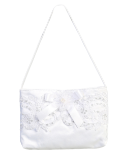 Satin communion purse with corded lace & bow