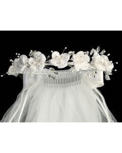 First Communion Wreath Veil Satin flowers with beads