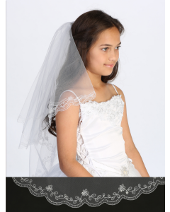 First Communion Veil with Embroidery and Beading