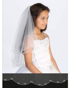 First Communion Veil with Scallop Edge and Beading