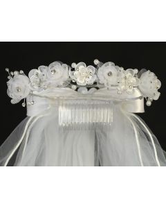 Girls First Communion Veil and Headpiece with Flowers
