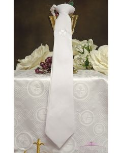 Boys first communion tie white with Embroidered Irish Shamrock