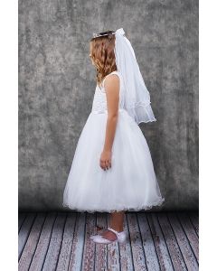 Flower Embroidered Tulle First Communion Dress