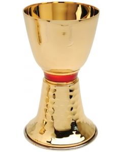 Gold Communion Chalice with Red Node and Hammered Finish 8 oz.