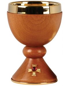 Gold Plated and Wood Body Communion Chalice 9 Oz
