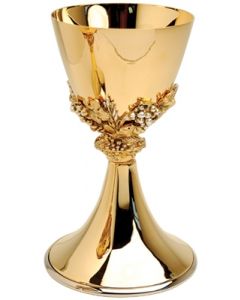 Gold Plated Grapes Motif Communion Chalice 10 Oz