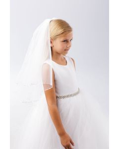 First Communion Veil with Clear Beads Edge