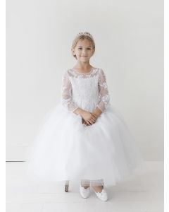 Plus Size Lace Bodice First Communion Dress Long Sleeves