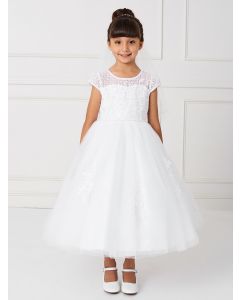 Holy Communion Dress with Cap Sleeves and Lace Patches