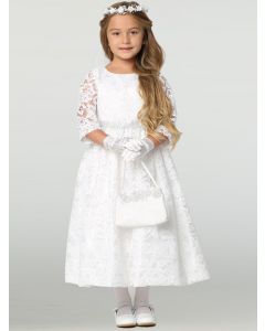 Lace First Communion Dress with 3/4" Length Sleeves