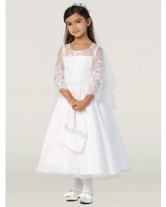Lace  First Communion Dress with 3/4" Sleeves