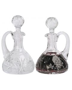 Large Crystal Church Cruets with Grape and Leaf Design