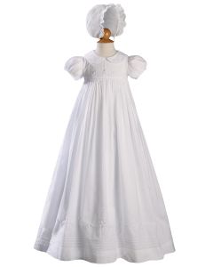 Short Sleeve Cotton Christening Baptism Gown with Hand Embroidery
