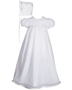 Girls  Tricot Overlay Christening Baptism Gown with Tatted Lace Bonnet
