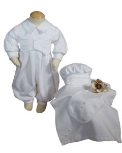 Boys White Long Sleeve Cotton Preemie Christening or Burial 4 Piece Set