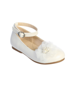 First Communion Shoes Matte flats with a layered mesh flower