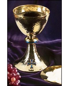 blue cross hammered chalice and paten