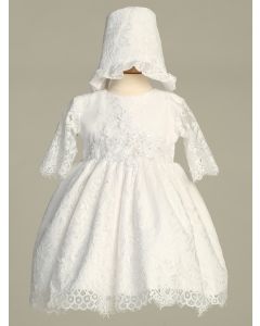 Embroidered Tulle Christening Gown with Long Sleeves
