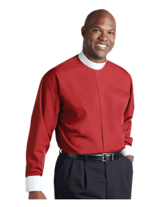 Men's Red Neckband Clergy Shirt with French Cuffs