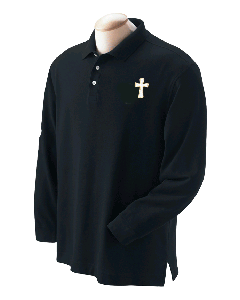 Mens Long Sleeve Clergy Polo Shirt with Cross