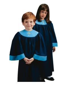 Navy Blue Children's Choir Robe with Gold Cross