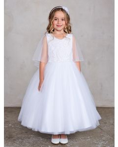 Holy Communion Dress Beaded Lace Bodice with attached Cape