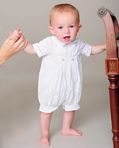 Boys Cotton Christening Romper with Pleats