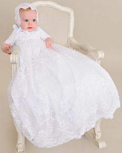 Girls White Embroidered Christening Gown