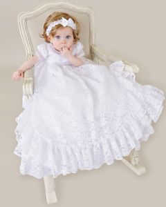 Frilly Lace Christening Gown for Baby Girl