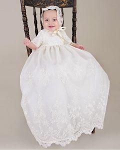Girls Ivory Embroidered Christening Gown 