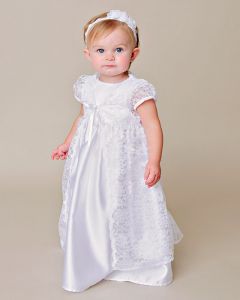 Girls  Satin Christening Gown with Lace Over Jacket