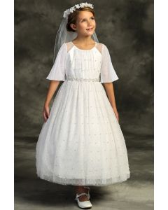 Pearl Mesh Butterfly Sleeve Long First Communion Dress