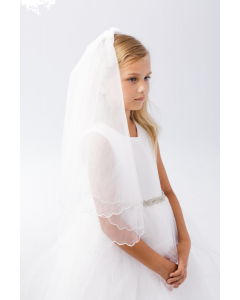 Plain First Communion Veil with Scalloped Chord Edging
