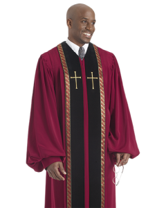 Pulpit Robe Wesley Red with Black Panels-Gold Trim-Crosses