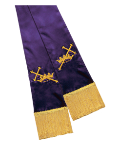 Purple Satin Pulpit Clergy Stole with Cross and Crown Symbols