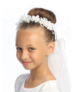 
First Communion Veil Organza and Satin Flowers
