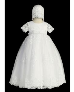 LACE Christening Baptism Gown with Sleeves