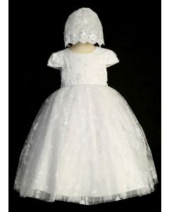 Irish Christening Gown with Shamrocks and Floral Embroidery and Sequins