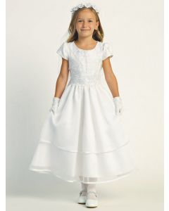 Embroidered Tulle First Communion Dress with Layered Skirt