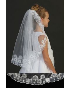 Single Layer First Communion Veil with Floral Embroidery 