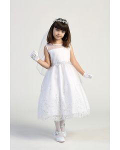 First Communion Dress with Silver Trim