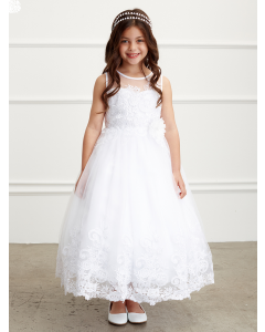 First Communion Dress with lace bodice and hem