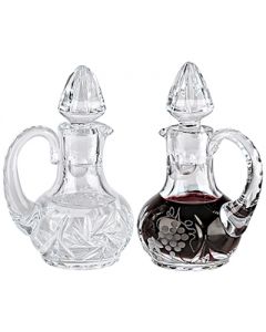 Small Crystal Church Cruets with Grape and Leaf Design